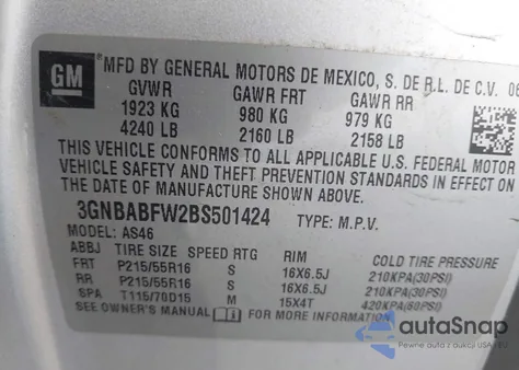 2011 Chevrolet Hhr Lt from USA, damaged, VIN 3GNBABFW2BS501424